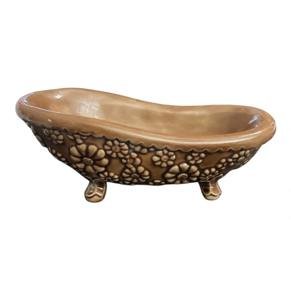 Vintage Arnel 1975 Bathtub Soap Dish Brown, Flowers Design Groovy Retro
